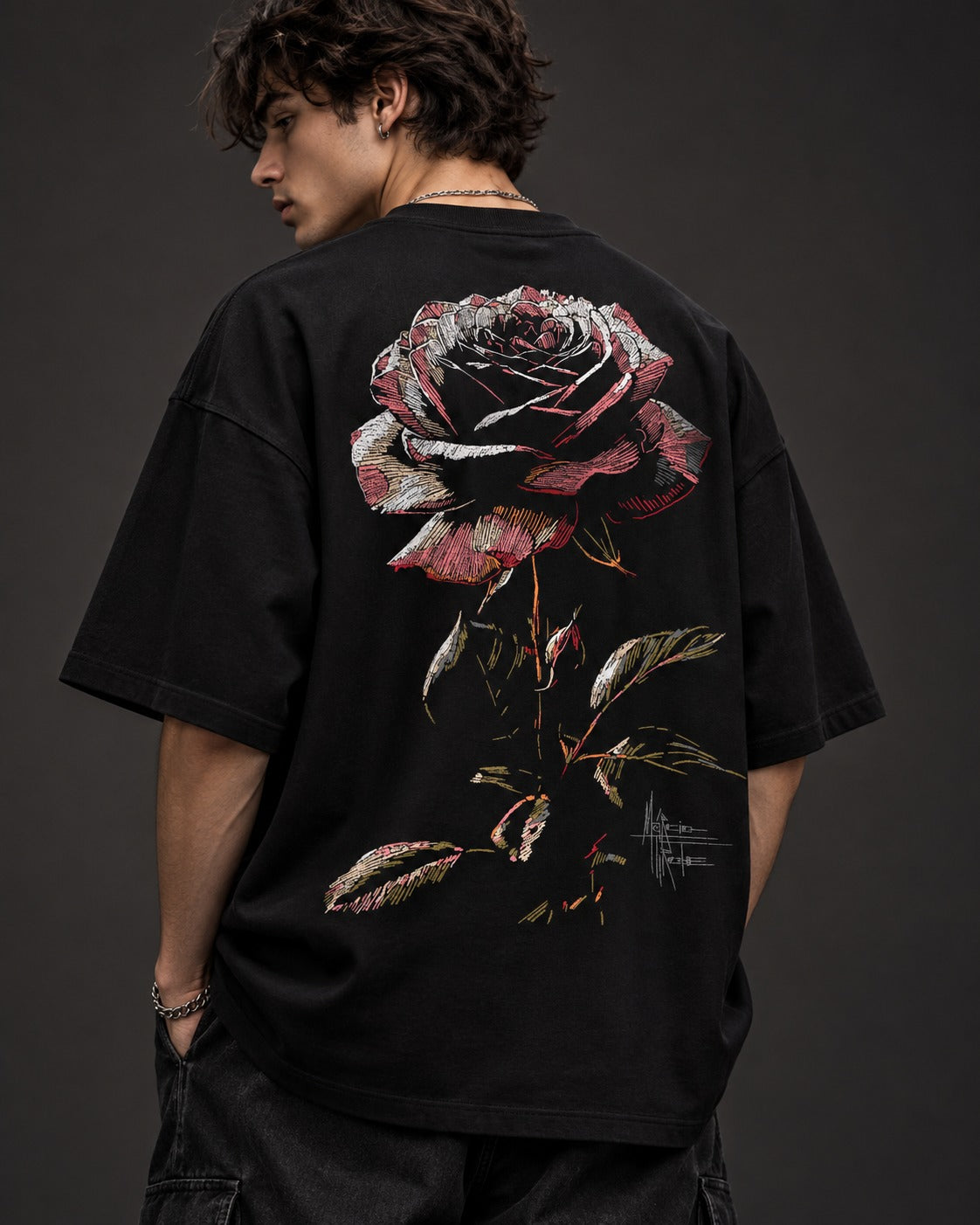 Sketch Rose Oversized Tee