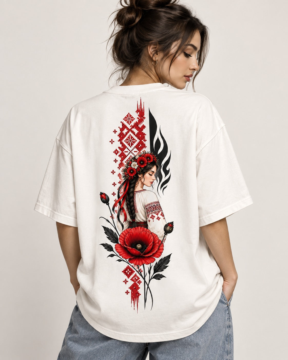 Ukrainian Poppy Portrait Oversized Tee